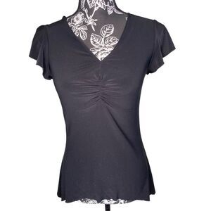 Y2K Style V Neck Sharkbite Hem T Shirt Split Sleeve Vintage Coquette Cottage